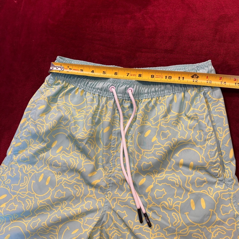 Neff Mens Swim Trunks Medium Blue Yellow Smiley Face Print Drawstring Shorts - Picture 4 of 9